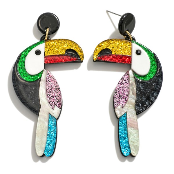 Glitter Toucan Resin Drop Earrings

- Approximately 3" L