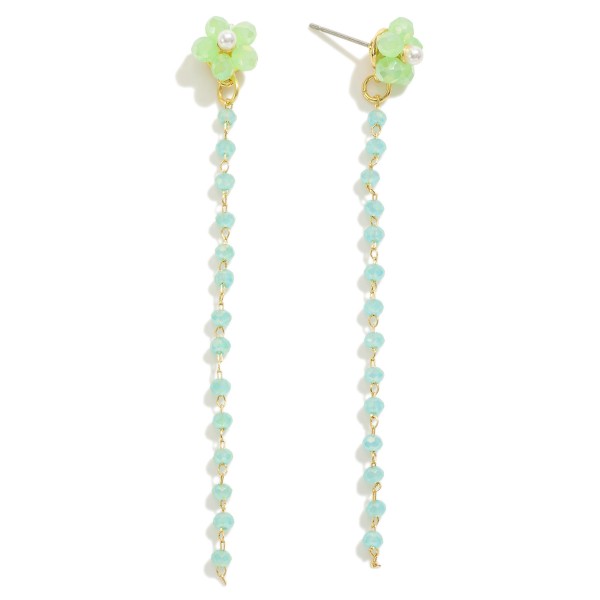 Dainty Beaded Flower Earring With Single Beaded Tassel Accent

- Approximately 3.25" L