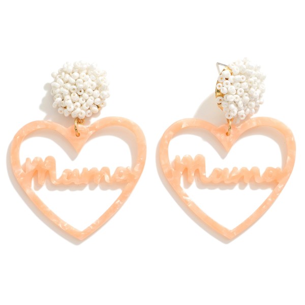 Wholesale resin Mama Heart Drop Earrings Beaded Cluster Details L