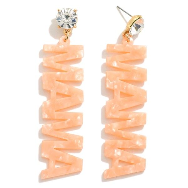 Wholesale marbled Resin MAMA Drop Earrings Rhinestone Post L