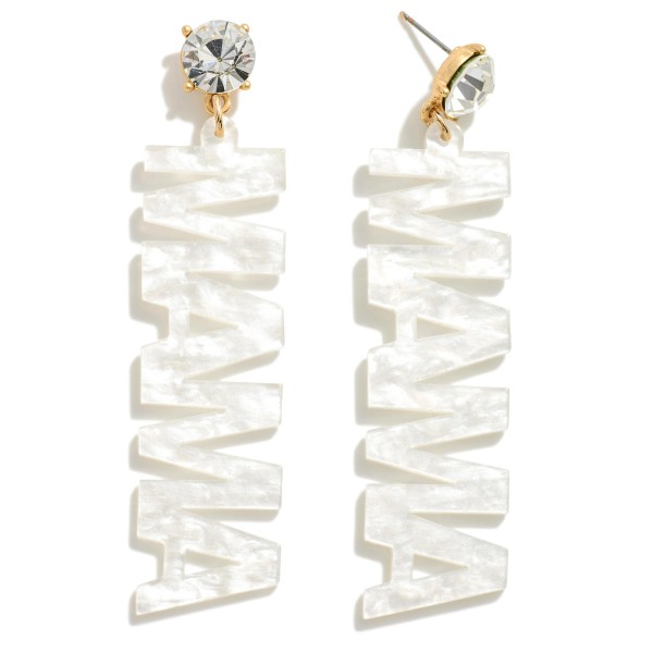 Wholesale marbled Resin MAMA Drop Earrings Rhinestone Post L