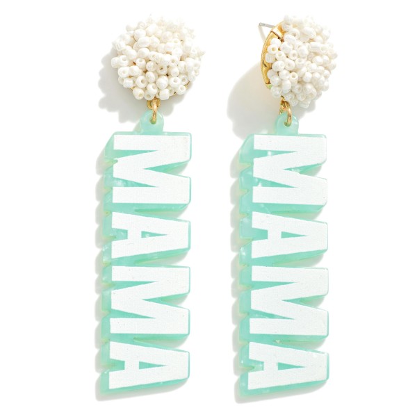 Resin 'MAMA' Drop Earrings With Beaded Cluster Detail

- Approximately 3" L