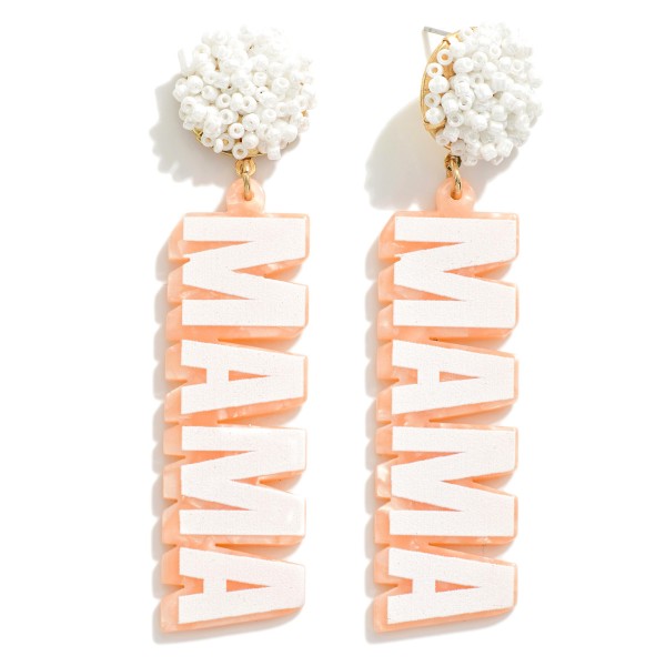 Resin 'MAMA' Drop Earrings With Beaded Cluster Detail

- Approximately 3" L