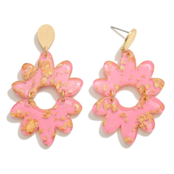 Resin Flower Drop Earring With Gold Flake Detail

- Approximately 2" L