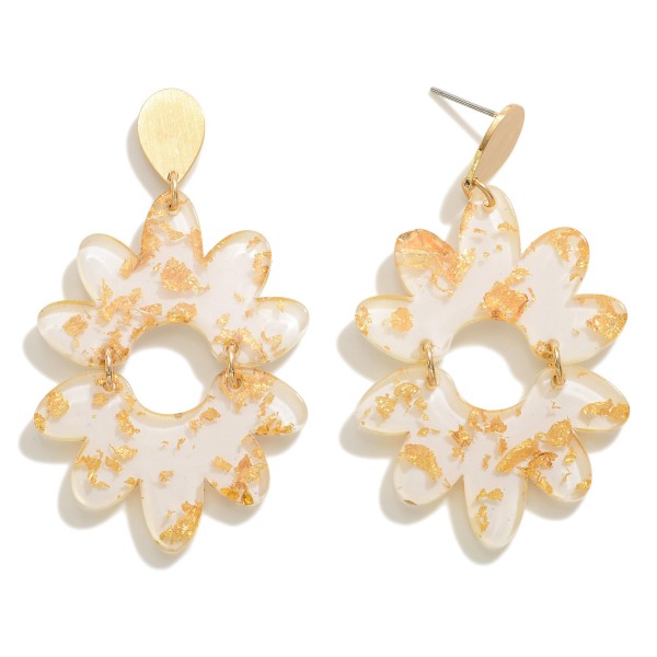 Wholesale resin Flower Drop Earring Gold Flake Detail L