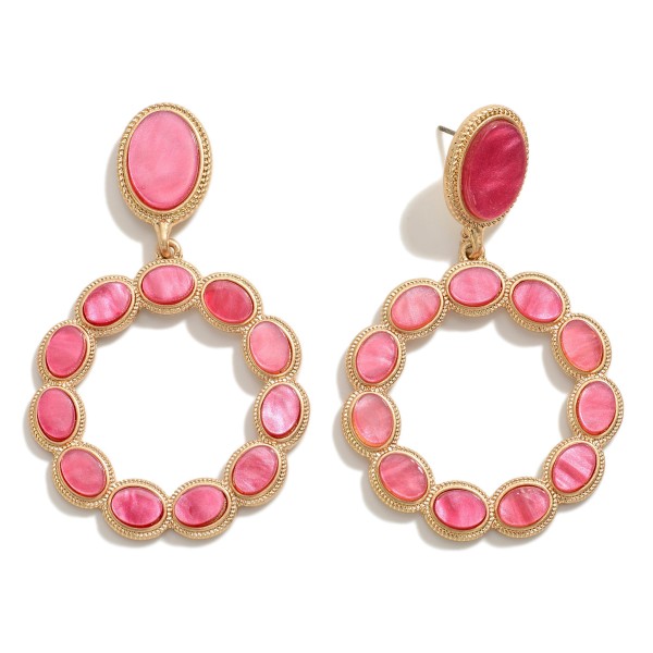 Wholesale gold Circular Drop Earring Circular Stone Inlay L