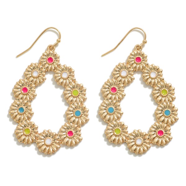 Wholesale metal Flower Teardrop Earrings Resin Center Accents L