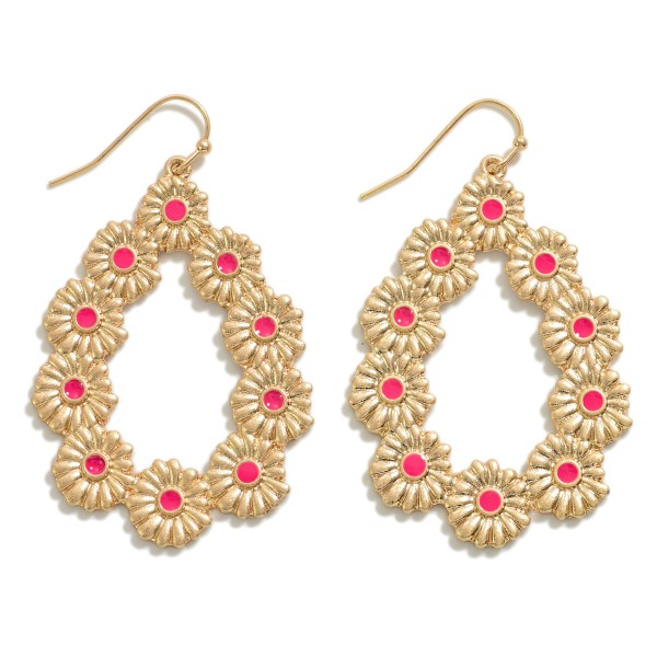 Wholesale metal Flower Teardrop Earrings Resin Center Accents L