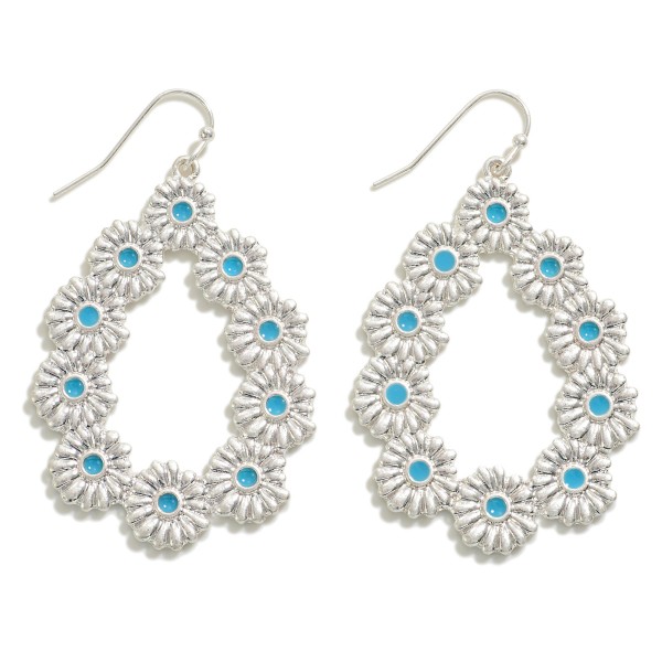 Wholesale metal Flower Teardrop Earrings Resin Center Accents L