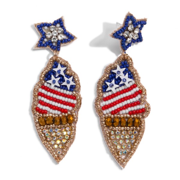 Wholesale rhinestone Americana Seed Beaded Ice Cream Drop Earrings L