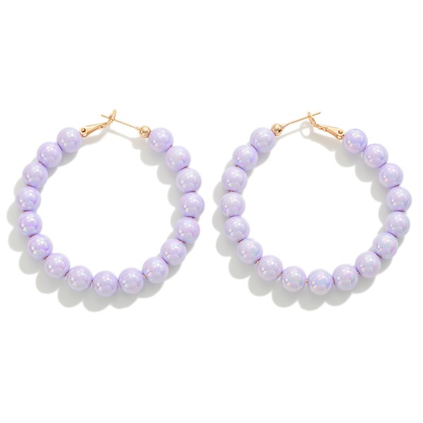 Wholesale pearlescent Pastel Beaded Drop Hoop Earrings L