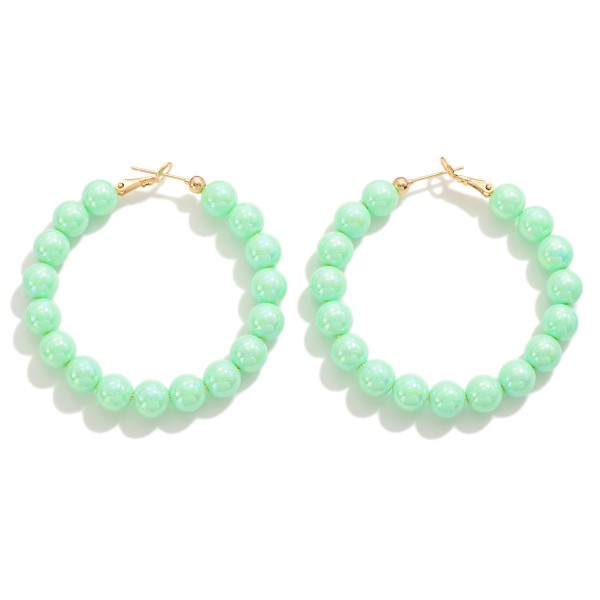 Wholesale pearlescent Pastel Beaded Drop Hoop Earrings L