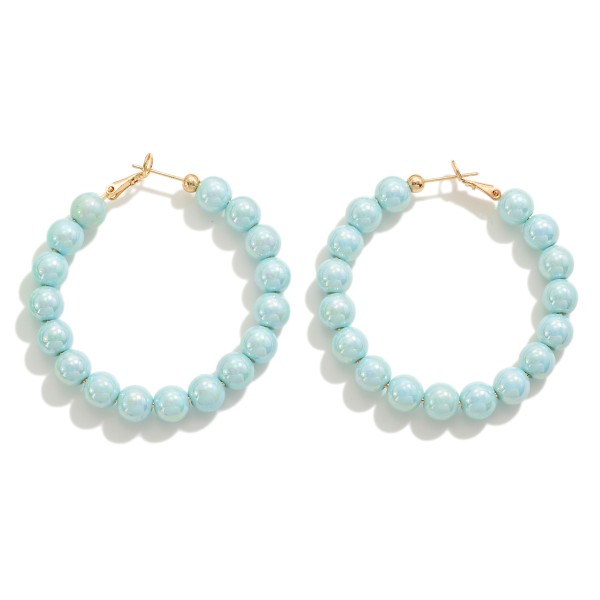 Pearlescent Pastel Beaded Drop Hoop Earrings

- Approximately 2" L