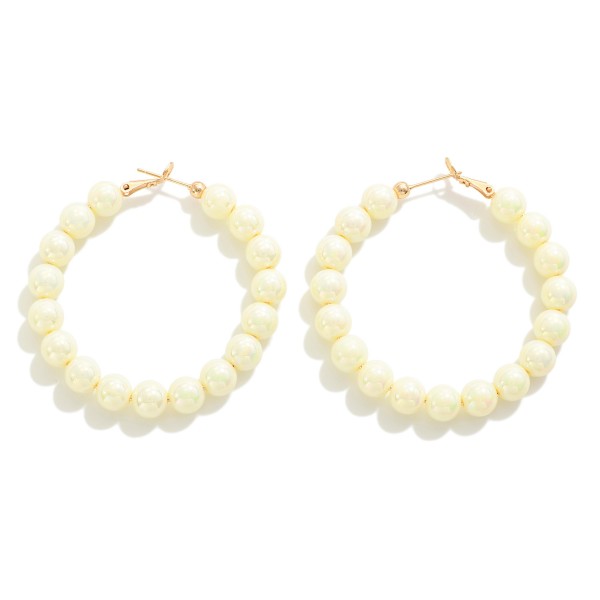 Wholesale pearlescent Pastel Beaded Drop Hoop Earrings L