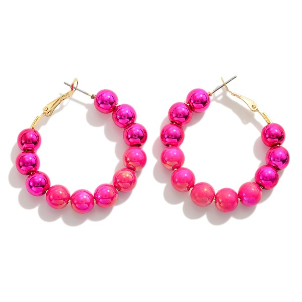 Wholesale two Metallic Pearlescent Beaded Drop Hoop Earrings L