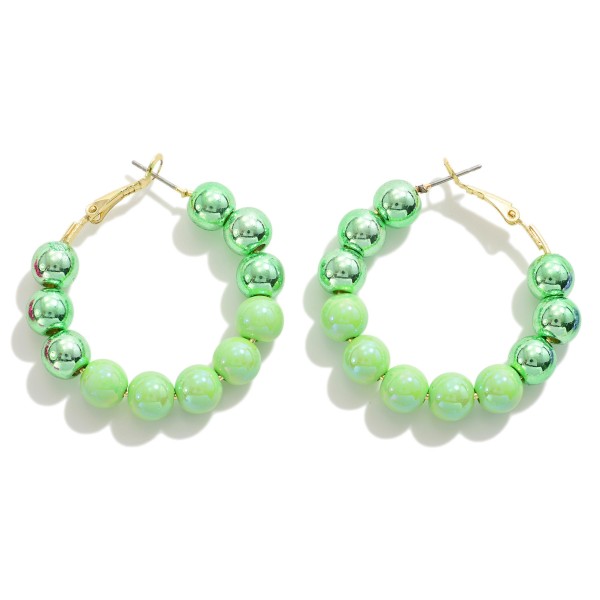 Wholesale two Metallic Pearlescent Beaded Drop Hoop Earrings L