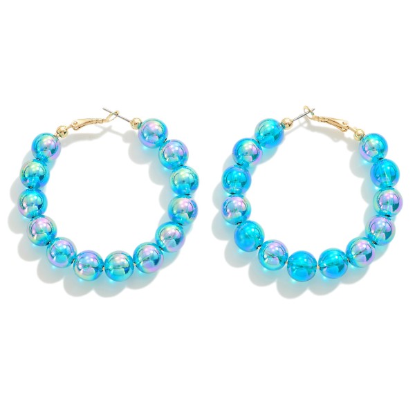 Circular Abalone Beaded Drop Hoop Earrings

- Approximately 2" L