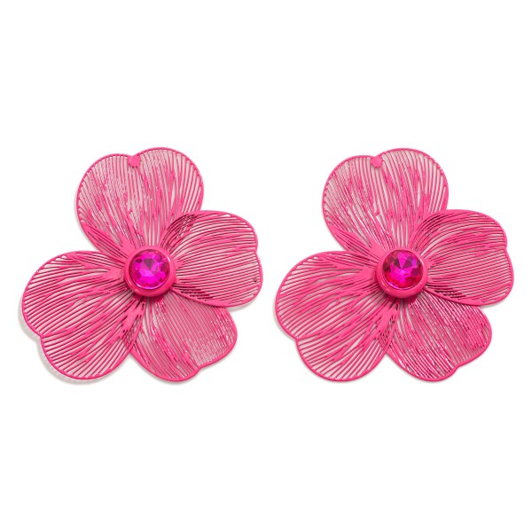 Wholesale metal Flower Drop Earrings Rhinestone Accent L