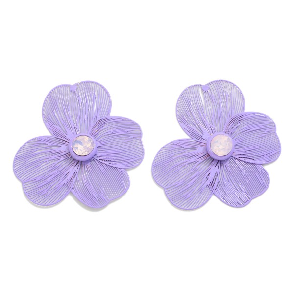 Wholesale metal Flower Drop Earrings Rhinestone Accent L