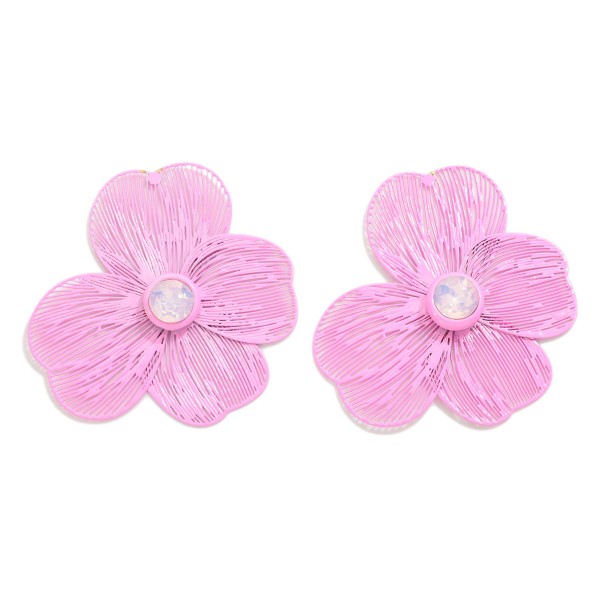 Wholesale metal Flower Drop Earrings Rhinestone Accent L