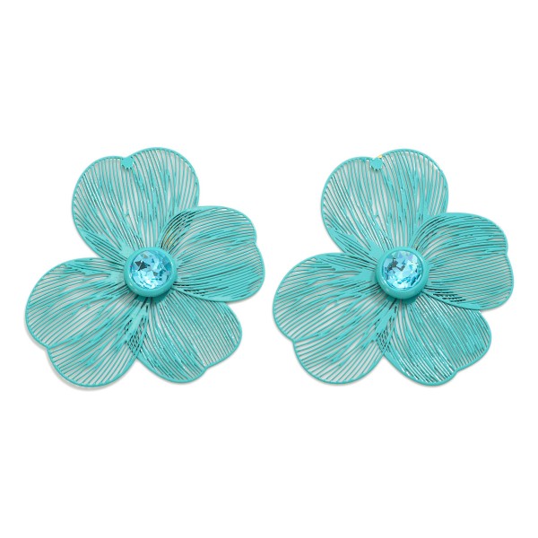 Wholesale metal Flower Drop Earrings Rhinestone Accent L