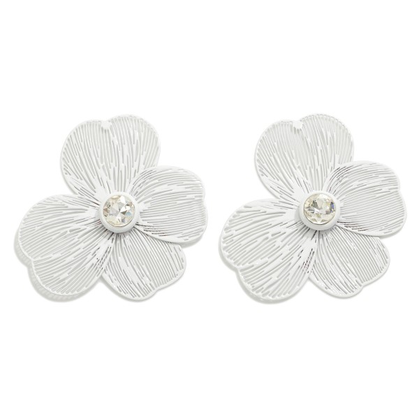 Wholesale metal Flower Drop Earrings Rhinestone Accent L