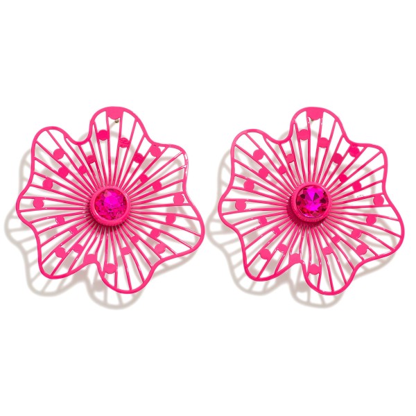 Wholesale metal Flower Stud Earrings Rhinestone Center Detail L