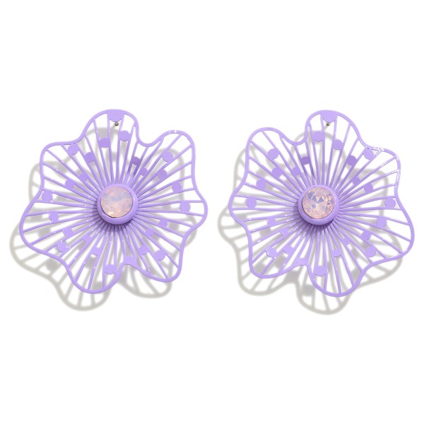 Wholesale metal Flower Stud Earrings Rhinestone Center Detail L