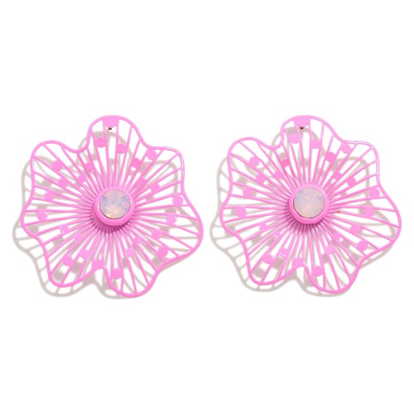 Wholesale metal Flower Stud Earrings Rhinestone Center Detail L