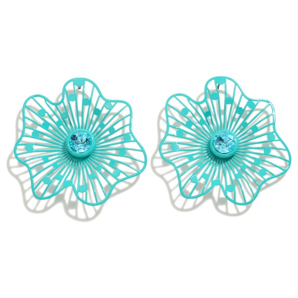 Wholesale metal Flower Stud Earrings Rhinestone Center Detail L