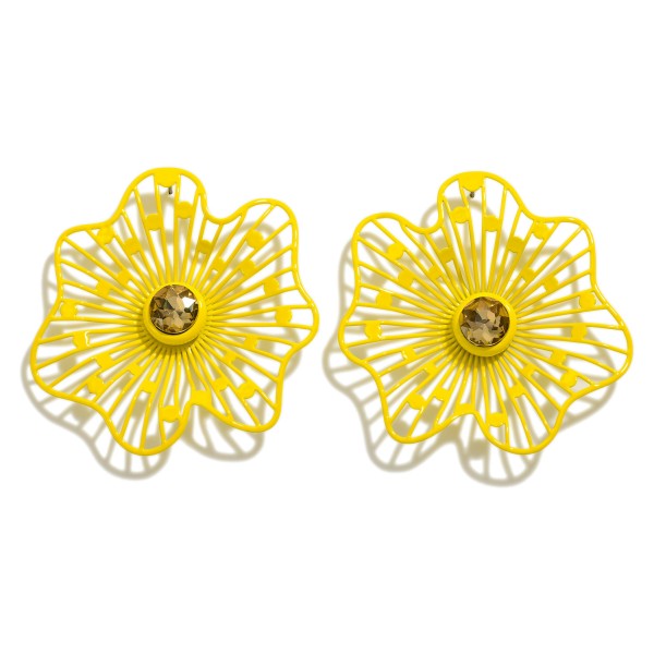 Wholesale metal Flower Stud Earrings Rhinestone Center Detail L