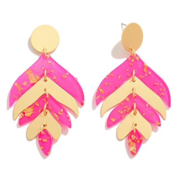 Linked Metal and Resin Foil Leaf Drop Earrings

- Approximately 3" L