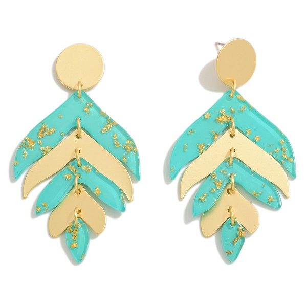 Wholesale linked Metal Resin Foil Leaf Drop Earrings L