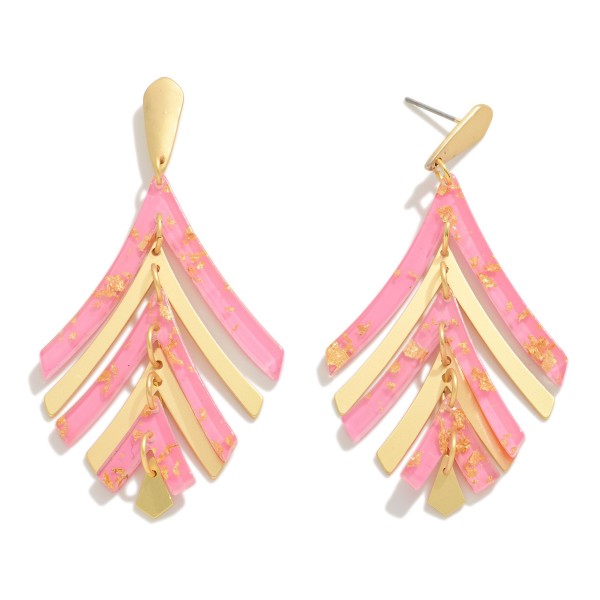 Wholesale linked Metal Resin Foil Abstract Leaf Drop Earrings L