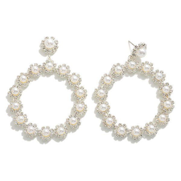 Wholesale statement Rhinestone Pearl Hoop Drop Earrings L