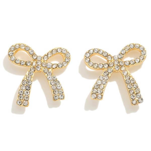 Rhinestone Studded Bow Stud Earrings

- Approximately 0.75" L