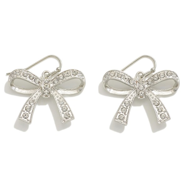 Wholesale rhinestone Studded Metal Bow Drop Earrings L