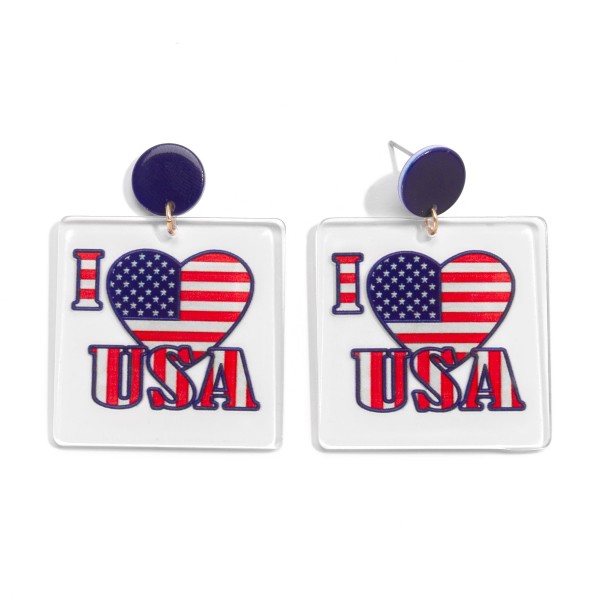 I Love USA Resin Americana Drop Earrings

- Approximately 2"L