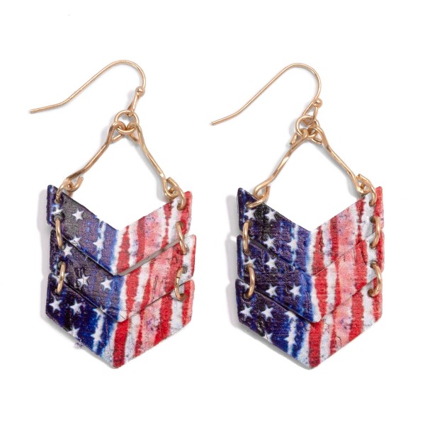 Wholesale americana Printed Cork Chevron Cut Drop Earrings L