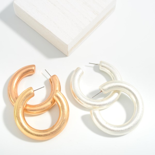 Worn Chunky Metal Drop Hoops 
- Approximately 1.75 " D