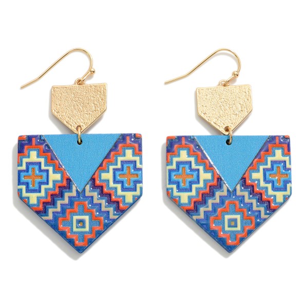 Aztec Pattern Pentagonal Wood Drop Earrings

- Approximately 2.25" L