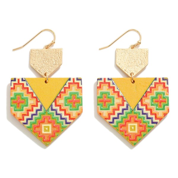 Aztec Pattern Pentagonal Wood Drop Earrings

- Approximately 2.25" L