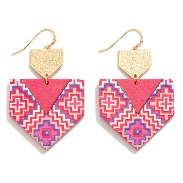 Aztec Pattern Pentagonal Wood Drop Earrings

- Approximately 2.25" L