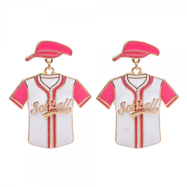 Softball Jersey Drop Earrings With Softball Hat Posts

- Approximately 1.75" L