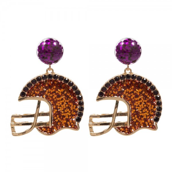 Rhinestone And Glitter Football Helmet Drop Earrings 

- Approximately 2" L