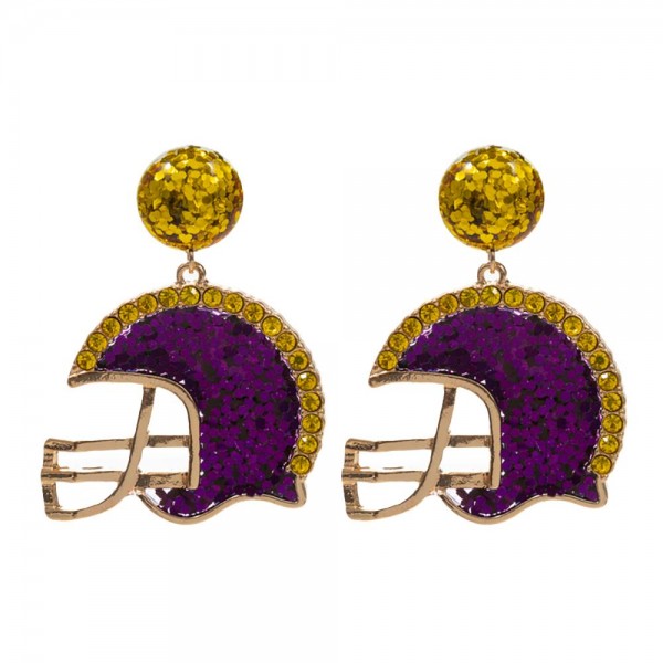 Wholesale rhinestone Glitter Football Helmet Drop Earrings L