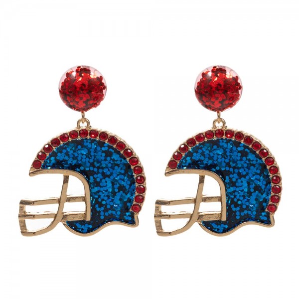 Rhinestone And Glitter Football Helmet Drop Earrings 

- Approximately 2" L