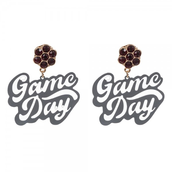 Wholesale stamped Metal Game Day Drop Earrings Rhinestone Post L Brass Metal Ear