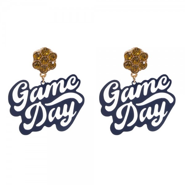 Stamped Metal 'Game Day' Drop Earrings With Rhinestone Accented Post

- Approximately 1.5" L
- Brass Metal Earrings j