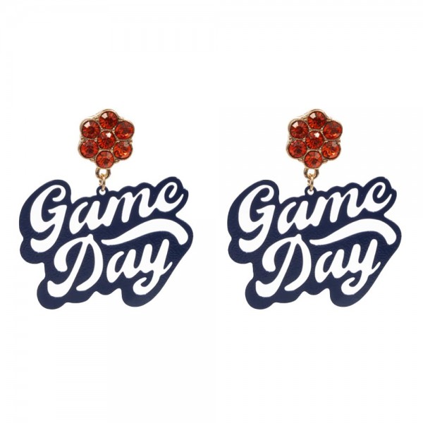 Stamped Metal 'Game Day' Drop Earrings With Rhinestone Accented Post

- Approximately 1.5" L
- Brass Metal Earrings j